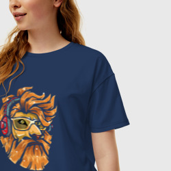 Женская футболка хлопок Oversize Hipster lion - фото 2