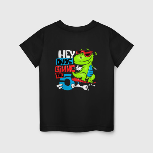 Детская футболка хлопок с принтом Dino hipster, вид сзади #1