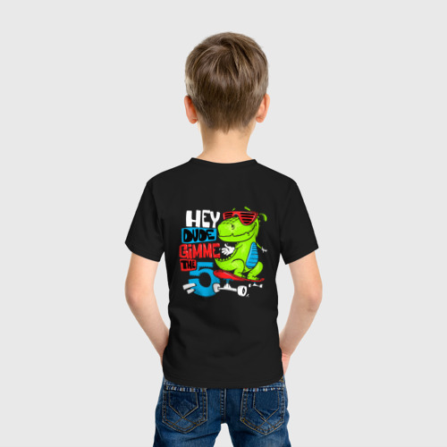 Детская футболка хлопок с принтом Dino hipster, вид сзади #2
