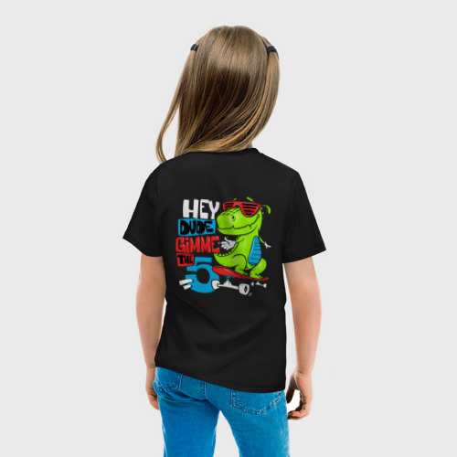 Детская футболка хлопок с принтом Dino hipster, вид сзади #2