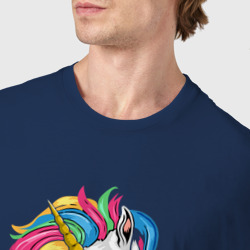 Футболка с принтом Unicorn hipster для мужчины, вид на модели спереди №4. Цвет основы: темно-синий