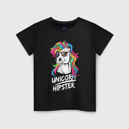 Детская футболка хлопок Unicorn hipster, цвет черный