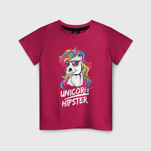 Детская футболка хлопок Unicorn hipster, цвет маджента