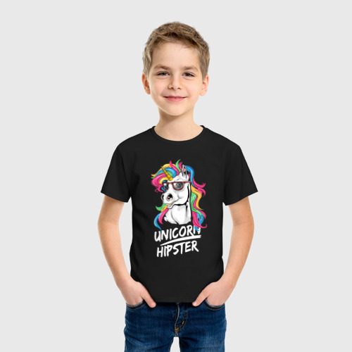 Детская футболка хлопок Unicorn hipster, цвет черный - фото 3