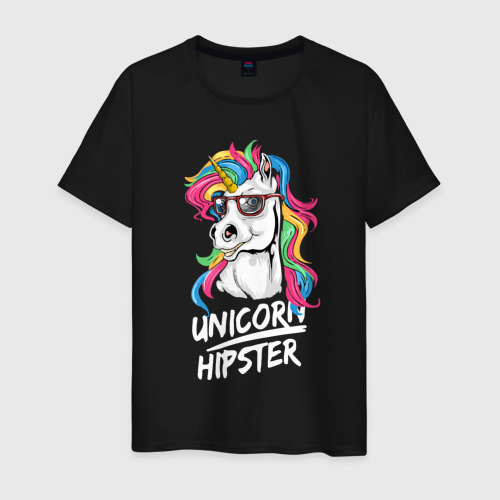 Мужская футболка хлопок Unicorn hipster, цвет черный