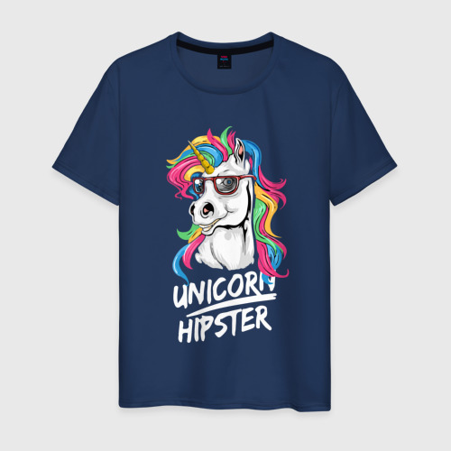 Мужская футболка из хлопка с принтом Unicorn hipster, вид спереди №1