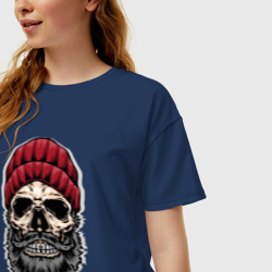 Женская футболка хлопок Oversize  Бородатый череп в лыжной шапке - фото 2