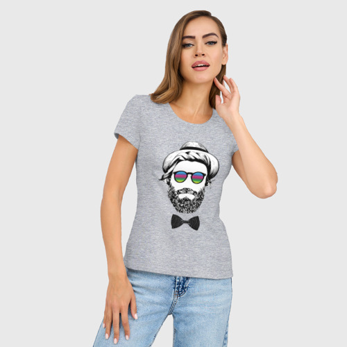 Женская футболка хлопок Slim Hipster Джентльмен, цвет меланж - фото 3