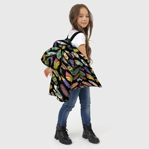 Зимняя куртка для девочек 3D Цветные перья - паттерн, цвет черный - фото 6