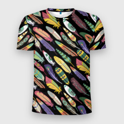 Мужская футболка 3D Slim Цветные перья - паттерн