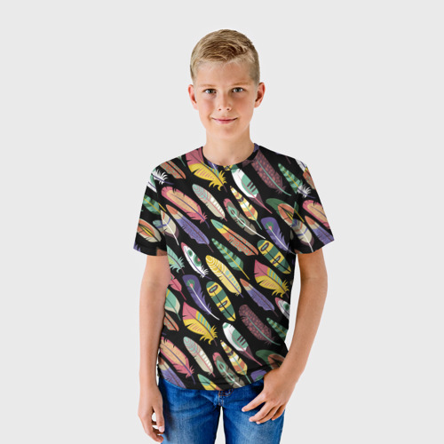 Детская футболка 3D Цветные перья - паттерн - фото 3