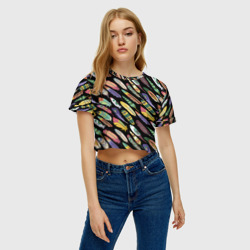 Женская футболка Crop-top 3D Цветные перья - паттерн - фото 2