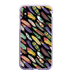 Чехол для iPhone XS Max матовый Цветные перья - паттерн
