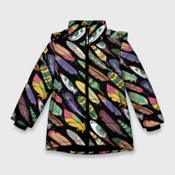 Зимняя куртка для девочек 3D Цветные перья - паттерн