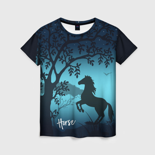 Женская футболка 3D с принтом Конь, вид спереди #2