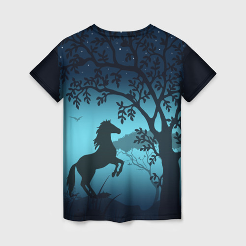 Женская футболка 3D с принтом Конь, вид сзади #1