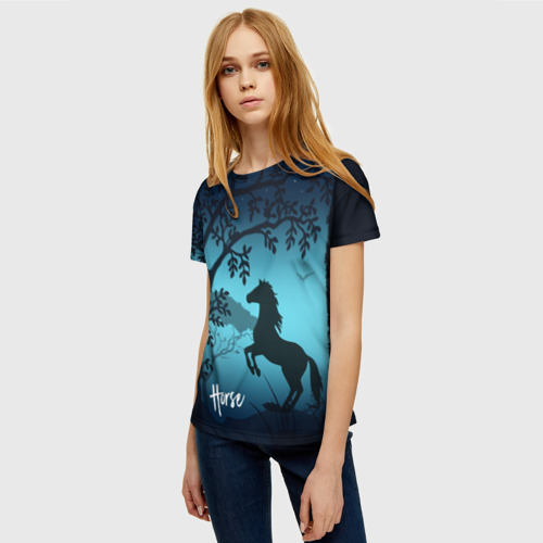 Женская футболка 3D с принтом Конь, фото на моделе #1