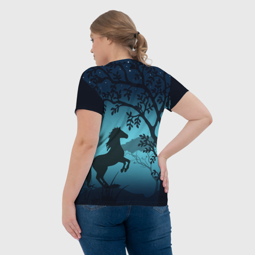 Женская футболка 3D с принтом Конь, вид сзади #2