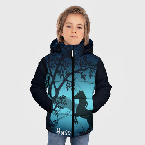 Зимняя куртка для мальчиков 3D с принтом Конь, фото на моделе #1