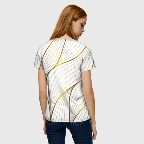 Женская футболка 3D Белые и золотые волны, цвет 3D печать - фото 4