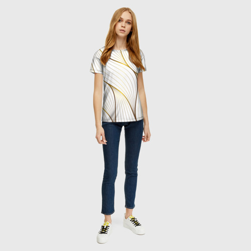 Женская футболка 3D Белые и золотые волны, цвет 3D печать - фото 5