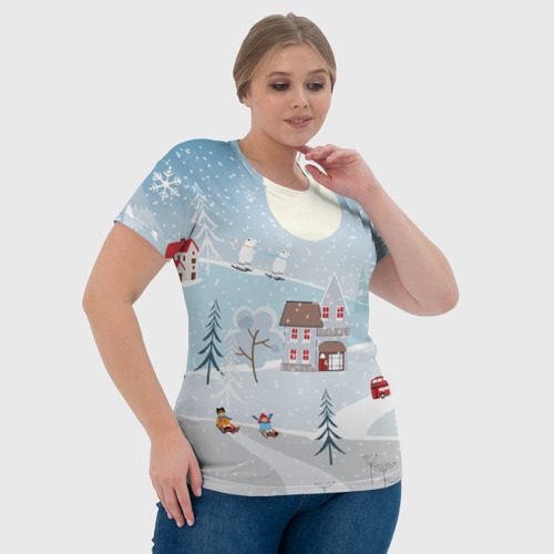 Женская футболка 3D Зимний дворик новогодний, цвет 3D печать - фото 6