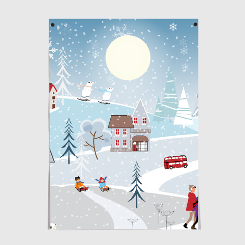Постер Зимний дворик новогодний