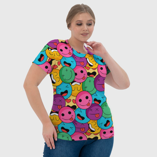 Женская футболка 3D Смайлики - паттерн, цвет 3D печать - фото 6