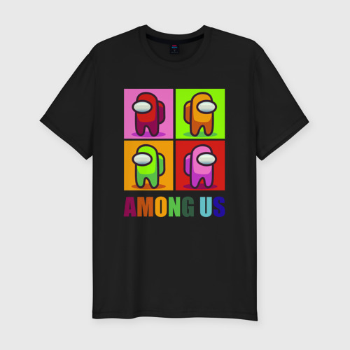 Мужская футболка хлопок Slim Among us Rainbow, цвет черный