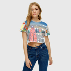 Женская футболка Crop-top 3D Новогоднее    настроение - фото 2