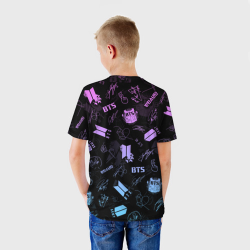 Детская футболка 3D с принтом BTS, вид сзади #2
