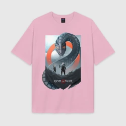 Женская футболка Oversize хлопок texturе Кратос и Атрей