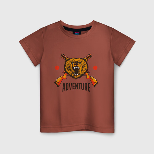 Детская футболка хлопок с принтом Медведь охотникам, вид спереди #2
