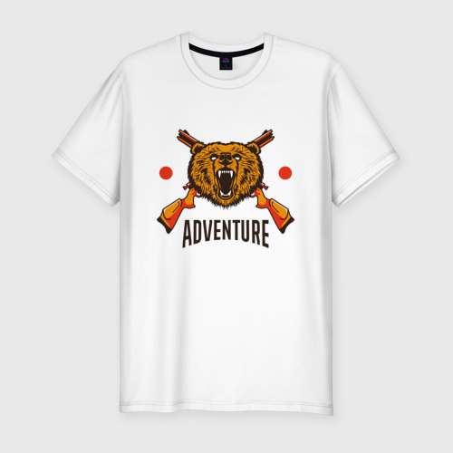 Мужская футболка хлопок Slim Медведь охотникам, цвет белый