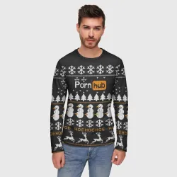 Мужской лонгслив 3D Ugly Christmas sweater Pornhub - hoe snowman deer - фото 2