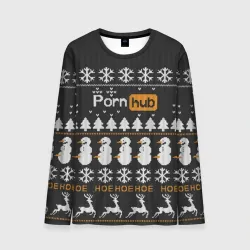 Мужской лонгслив 3D Ugly Christmas sweater Pornhub - hoe snowman deer