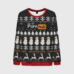 Мужской свитшот 3D Ugly Christmas sweater Pornhub - hoe snowman deer