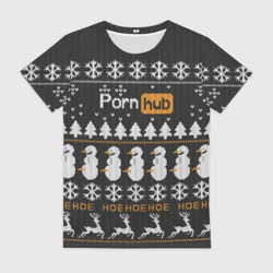 Женская футболка 3D Ugly Christmas sweater Pornhub - hoe snowman deer