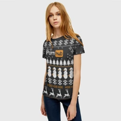 Женская футболка 3D Ugly Christmas sweater Pornhub - hoe snowman deer - фото 2