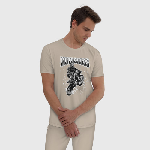 Мужская пижама хлопок с принтом Мотокросс art, фото на моделе #1