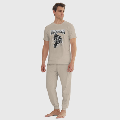 Мужская пижама хлопок с принтом Мотокросс art, вид сбоку #3
