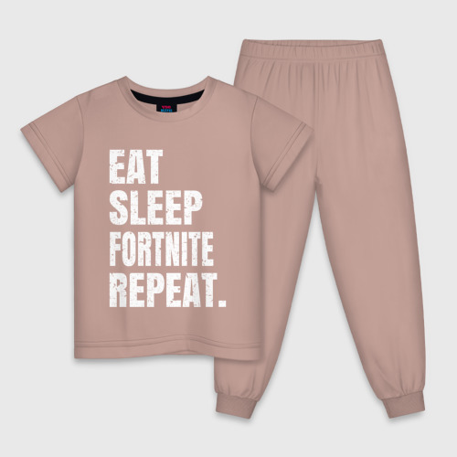 Детская пижама хлопок EAT sleep Fortnite repeat, цвет пыльно-розовый