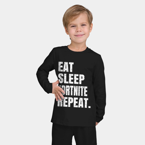 Детская пижама с лонгсливом хлопок с принтом EAT sleep Fortnite repeat, фото на моделе #1