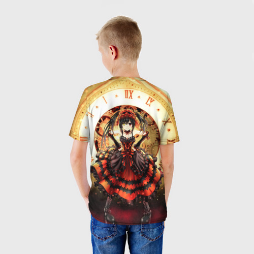 Детская футболка 3D с принтом Куруми и часы, вид сзади #2