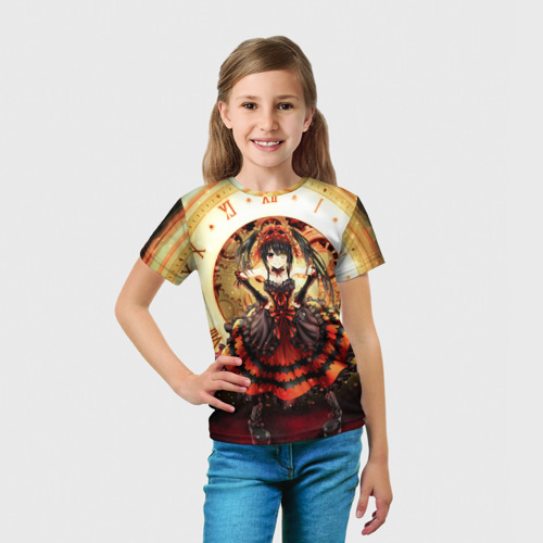 Детская футболка 3D с принтом Куруми и часы, вид сбоку #3