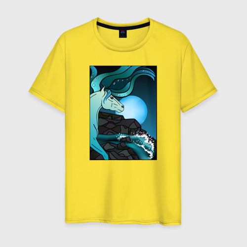 Мужская футболка хлопок Водяная лошадка, цвет желтый