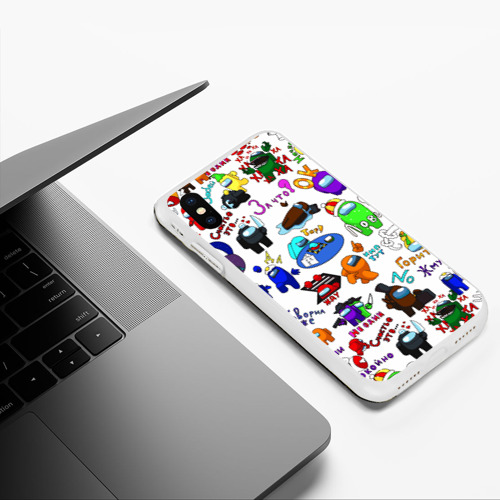 Чехол для iPhone XS Max матовый Among Us stickerbombing, цвет белый - фото 5