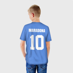 Футболка с принтом Диего Марадона Наполи Ретро для ребенка, вид на модели сзади №2. Цвет основы: белый