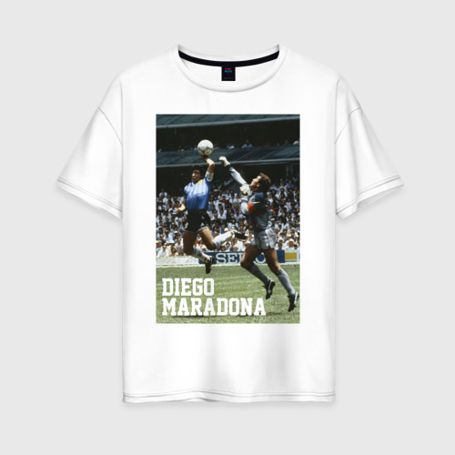 Женская футболка оверсайз из хлопка с принтом Диего Армандо Марадона, вид спереди №1