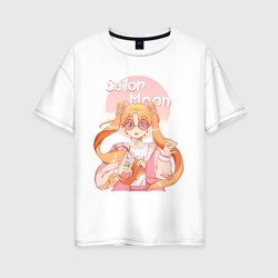 Женская футболка хлопок Oversize Sailor Moon Coffee